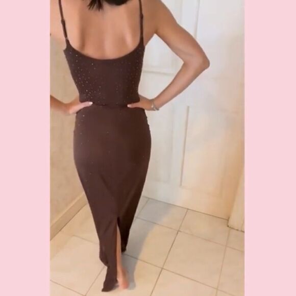 SKIMS x Swarovski Jelly Sheer Long Dress in Cocoa Sz Medium NWTs - Picture 7 of 10